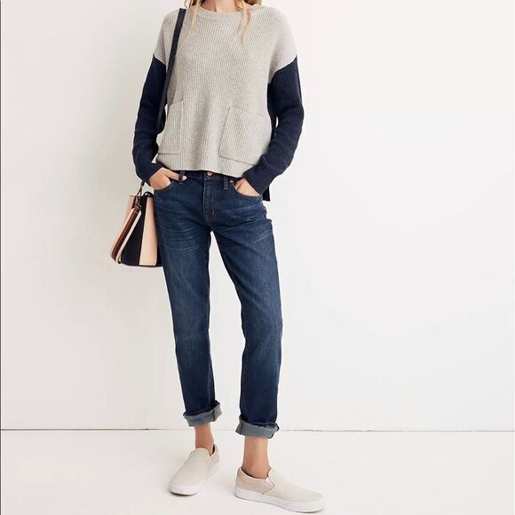 Madewell Patch Pocket Pullover Sweater in Colorblock Navy Blue Gray J8783 NWT - Picture 10 of 10